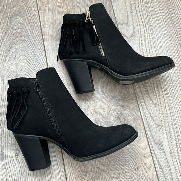 Call It Spring Black Ankle Boots with Fringe - Picture 4 of 9